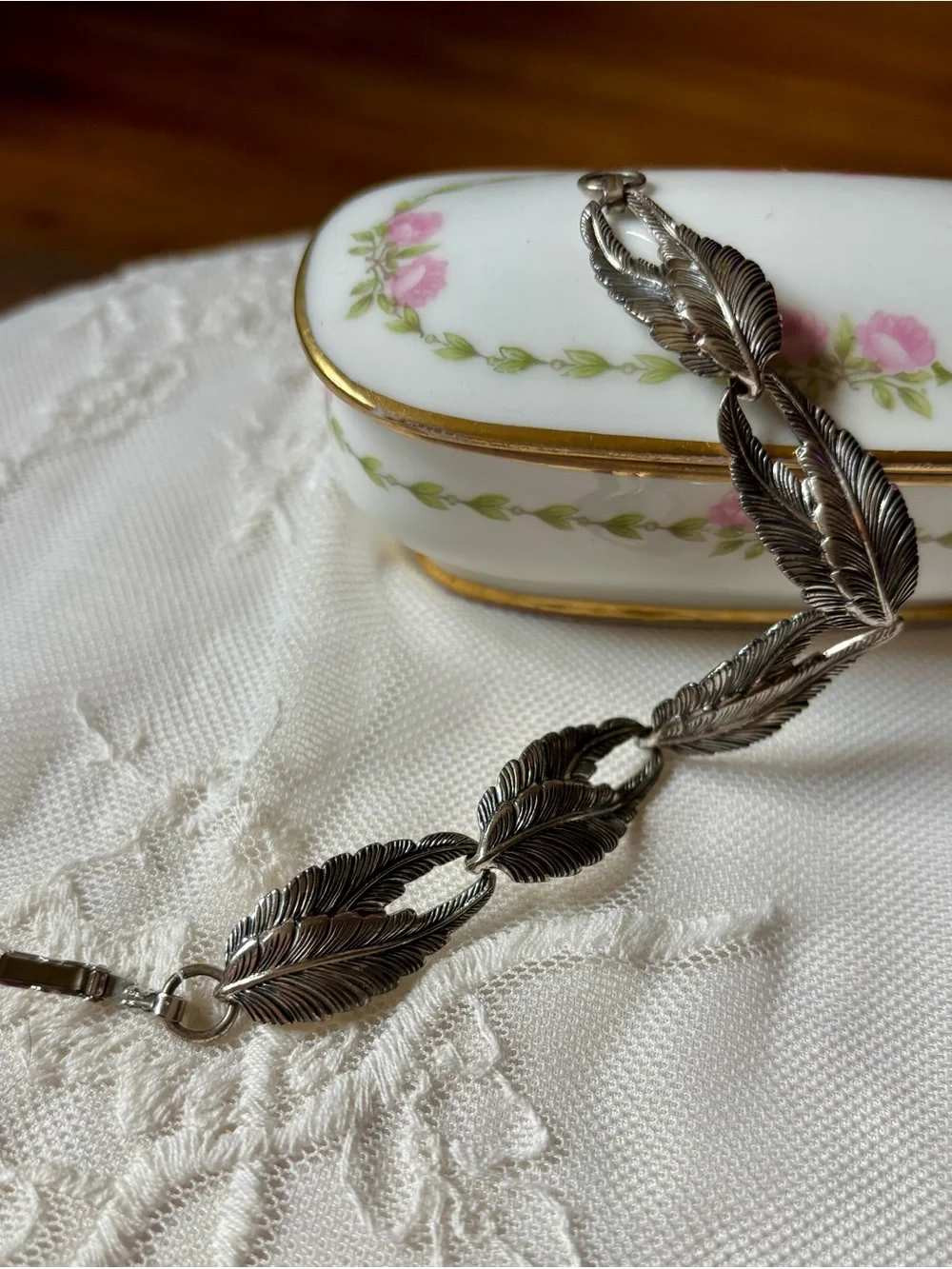 Sterling Leaf Link Bracelet - Silver Signed BEAU Mid Century